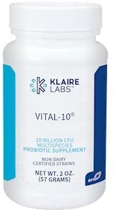 Klaire Labs Vital-10 Probiotic Powder - 5 Billion CFU - 10 Species - Lactobacillus, Bifidobacterium and Streptococcus - Immune & Gut Support Supplement - Hypoallergenic (56 Servings / 56 Grams)