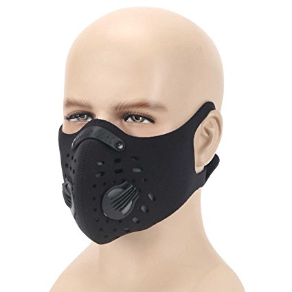 Dust Mask, ANGOO Adjustable Nose Clip Hanging Ear Design Activated Carbon Dustproof Windproof Foggy Haze Anti-Dust Mask Motorcycle Bicycle Cycling Ski Half Face Mask for Outdoor Activities(Black)