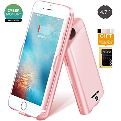 BoxLegend iPhone 7/6s/6 4.7" Battery Case 5000mAh Polymer Battery 2 hrs Fast Recharge Rate Black/Rose Gold Battery Charger Charging Case Battery Pack Charger Case for iphone 7/6s/6