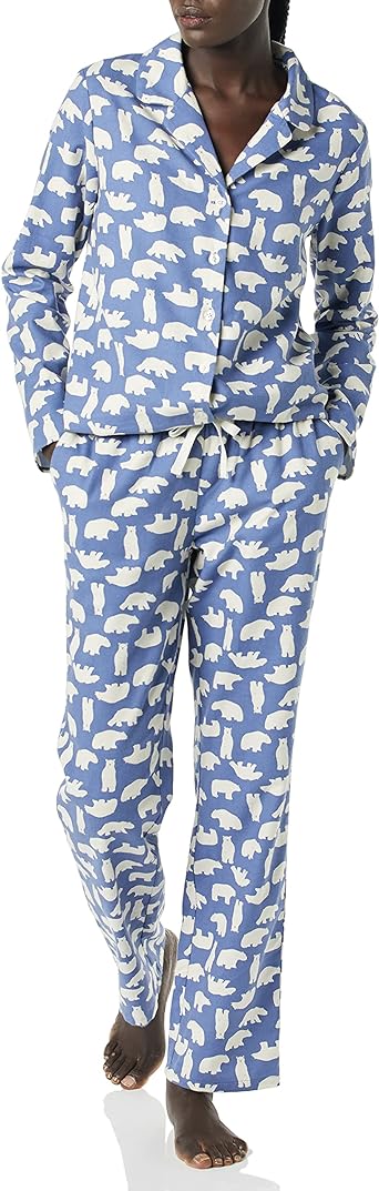 Amazon Essentials Womens Flannel Long-Sleeve Button Front Shirt and Pant Pajama Set