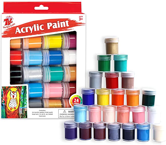 TBC The Best Crafts 24 Colors Acrylic Paint Jar Set, Vibrant Colors Acrylic Paint Set, Educational Grade Arts and Crafts Supplies, School Essentials, Ideal for Kids & Adults, Professionals & Beginners