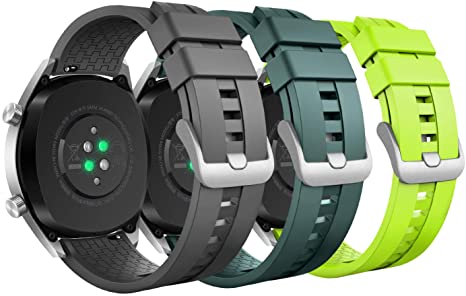 MoKo 3-Pack Band Compatible with Huawei Watch 3/3 Pro/GT2 pro/GT3/GT2/GT 46mm/GT 2e/Galaxy Watch 3 45mm/Galaxy Watch 46mm/Gear S3/Ticwatch Pro 3,22mm Silicone Strap, Gray/Army Green/Lime