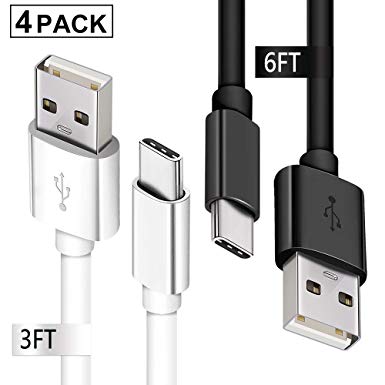 USB Type C Cable, USB C Cable 4Pack 3ft 6ft USB C to USB A Charger Fast Charging Syncing Cords Compatible Samsung Galaxy S9 S8,Google Pixel,LG V20-Black,White