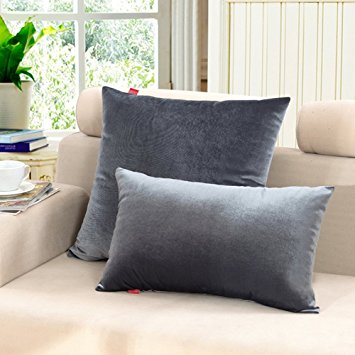 MochoHome Velvet Solid Rectangular Decorative Throw Pillow Cover Case Pillowcase Cushion Sham - 24" x 16", Grey