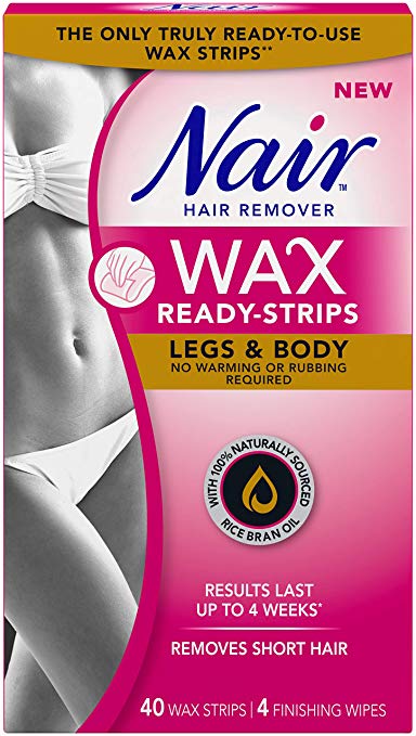 Nair Wax Ready Strips for Legs & Body with Rice Bran Oil, 40 Strips   4 Finishing Wipes