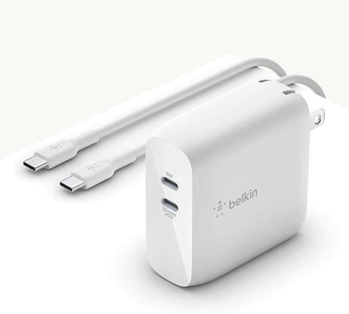 Belkin USB-PD GaN Charger 68W (USB-C iPhone Fast Charger, MacBook Pro Charger, iPad Pro, Pixel, Galaxy, More), USB-C Power Delivery with 2M (6.6ft) PVC USB-C to USB-C Charging Cable