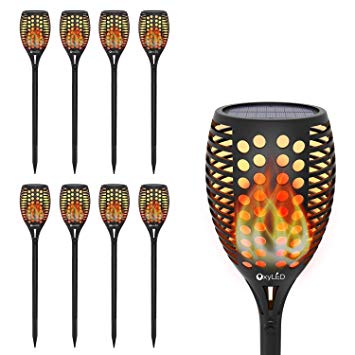 OxyLED Solar Torch Lights, Garden Pathway Light with Realistic Dancing Flames, Waterproof Landscape Lighting with Auto On/Off Dusk to Dawn for Halloween Christmas Lights Decorations (8 Pack)