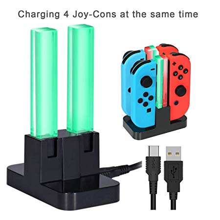 Ledes Controller Charger Charging Dock for Nintendo Switch Joy-Con,4 in 1 Charging Stand Station for Nintendo Switch with LED Indicator USB Type-C Charging Cord Cable