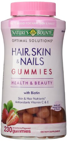 Natur'e Bounty Hair, Skin, Nails, contains 230 strawberry flavored gummies