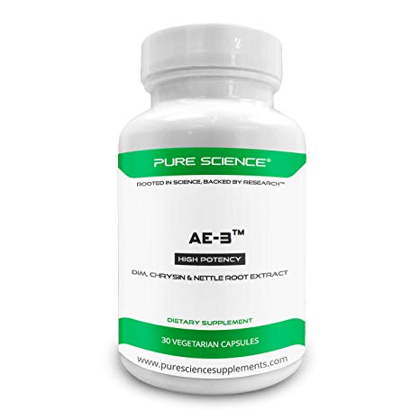 Pure Science AE-3 Chrysin with DIM & Stinging Nettle Root Extract – Natural Aromatase Inhibitor & Estrogen Blocker for Men – 30 Capsules