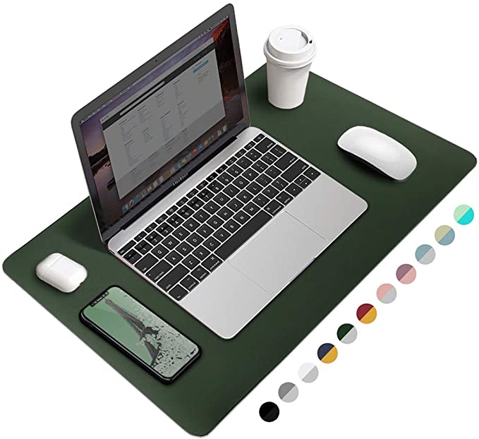 Desk Pad Protector, Waterproof PU Leather Office Desk Mat Desk Writing Mat Laptop Large Mouse Pad Desk Blotters Desk Décor for Office Home, 23.6" x 13.8", Dark Green