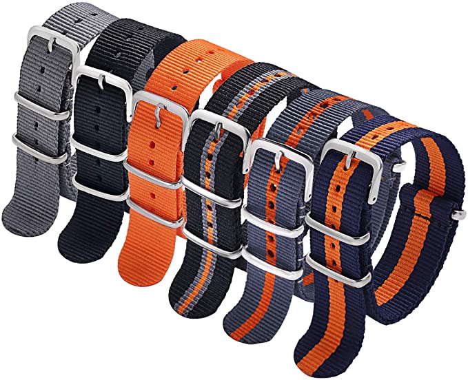 Carty NATO Strap 6 Packs 18mm 20mm 22mm Watch Band Nylon Replacement Watch Straps for Men Women