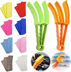 2 Pack Blind Duster with 10 Colors Microfiber Duster Sleeves, Window Blind Cleaner Duster Brush, Blind Cleaning Tools for Window Blind, Air Conditioner Vents, Fans, Car Vent