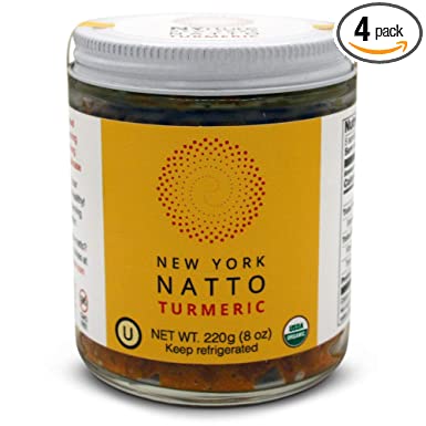 New York Natto Turmeric - Japanese Probiotic Superfood made fresh in NYC - Certified Organic - 4 jars, 8 ounces (220 grams) per jar