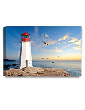 DECORARTS - "Lighthouse - Personalized Canvas Prints Artwork, Includes Names and The Special Date for Anniversary, Wedding or Friendship Celebration. 36x24