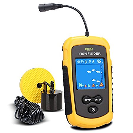 Lucky Portable Fishing Sonar, Wired Fish Finder Fishfinder Alarm Sensor Transducer with Colored LCD Dispaly