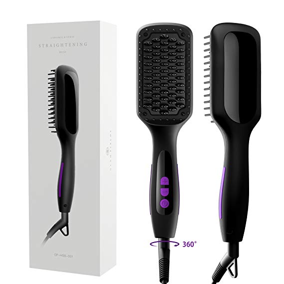 Hair Straightener Brush , GLAMFIELDS Ionic Hair Straightening Brush [ LED Temperature Controllable ] with MCH Heating Technology