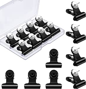 Sabary 30 Pieces Push Pins Clips Bulldog Thumbtack Clips Plastic Push Pins with Clips for Cork Board Bulletin Boards and Photo Walls (Black,20 mm) (Pins & Tacks-4033)