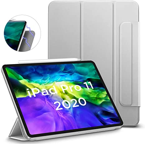 ESR Rebound Magnetic Smart Case for iPad Pro 11 2020 & 2018,Convenient Magnetic Attachment [Supports Apple Pencil Pairing & Charging] Smart Case Cover, Auto Sleep/Wake Trifold Stand Case,Silver Gray