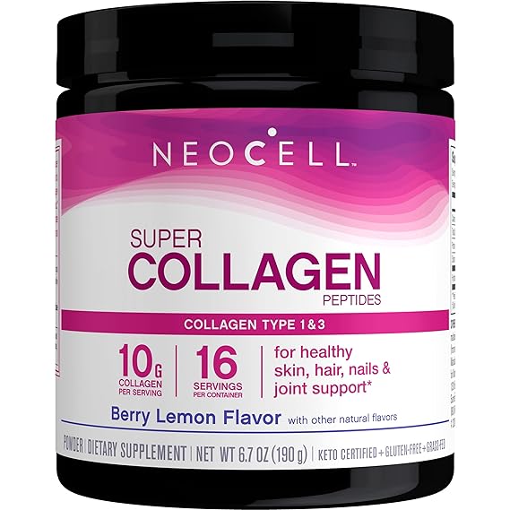 NeoCell - Super Collagen Powder - Berry Lemon - 6600mg Hydrolyzed Super Collagen Type 1&3 Promotes Healthy Hair, Skin, Nails, Joints, Tendons, Ligaments, and Bones; Non-GMO and Gluten- - 6.7 oz