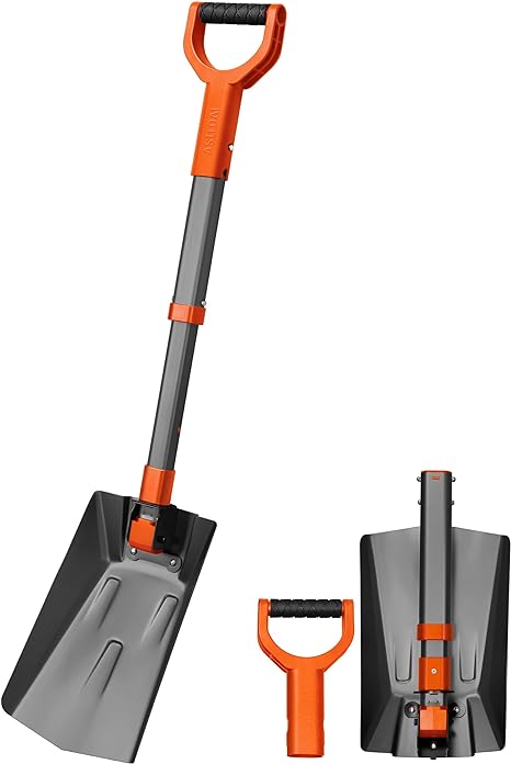 AstroAI 39" Folding Snow Shovel for Car, Extendable Snow Shovel with Thickened Aluminum Handle and Reinforced Iron Hinge, Portable and Multifunctional for Cars, Snowmobiles, Camping and Mud, Grey