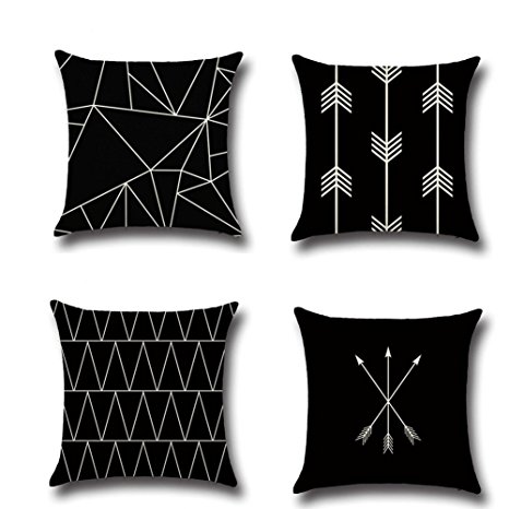 E-Livingstyle Geometric 4-Pack Cotton Linen Pillowcases Sofa Home Decoration Design Throw Pillow Cases Square Cushion Covers (style 3)