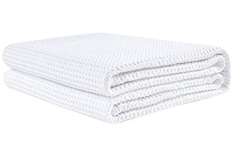 PHF Waffle Weave Blanket 100% Cotton Twin Size White