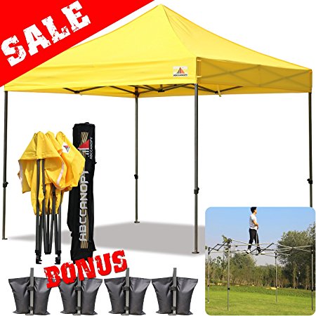 AbcCanopy 10x10 Pop up Tent Instant Canopy Commercial Outdoor Canopy with Wheeled Carry Bag and 4x Weight Bag (yellow)