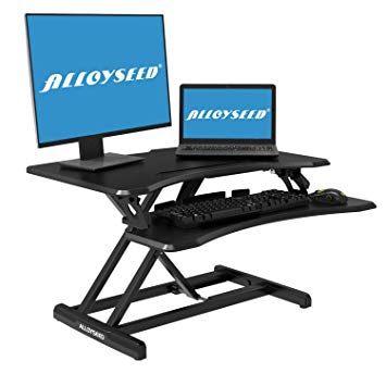 Height Adjustable Standing Desk, Alloyseed Ergonomic Sit Stand Gas Spring Riser Converter Workstation, with Quick Release Keyboard Tray
