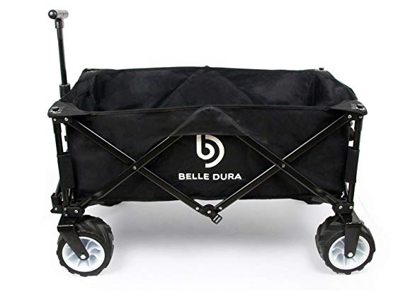 Artouch Folding Wagons, Collapsible Camping Utility Beach Cart Black with Beach Wheels and Sturdy Steel Frame for Outdoor Shopping Garden Wagon Cart