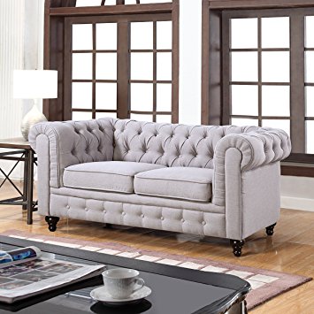 Classic Scroll Arm Chesterfield Style Loveseat (Stone Grey)