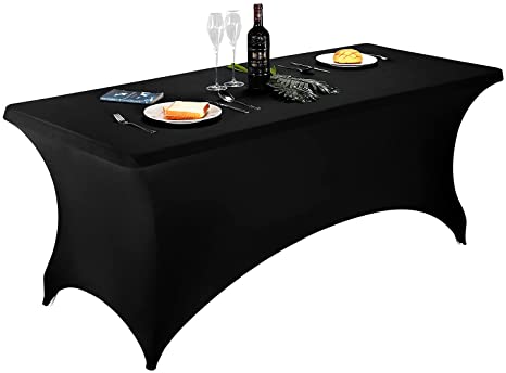 Spandex Table Covers 6ft，Fitted Tablecloth for 6ft Rectangular Tables, Stretch Patio Table Covers, Universal Spandex Table Cover for Wedding, Banquet, Party ( 6ft, Black)
