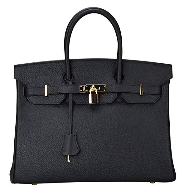 Ainifeel Women's Genuine Leather Padlock Handbags With Gold Hardware
