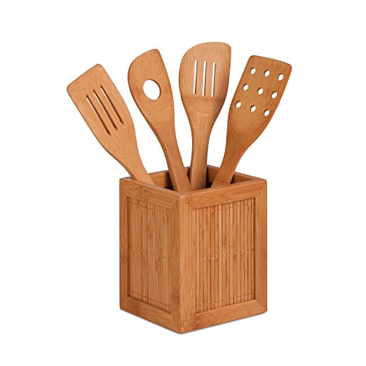 Honey-Can-Do KCH-01080 Bamboo Kitchen Utensil Caddy, 5-Piece Kit