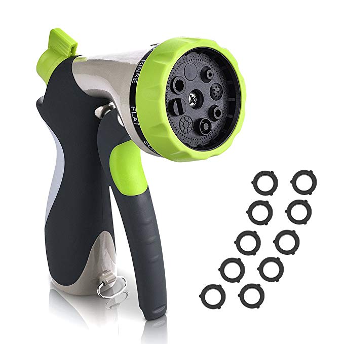 VicTsing Garden Hose Nozzle Spray Nozzle, Metal Water Nozzle with Heavy Duty 8 Adjustable Watering Patterns, Slip and Shock Resistant for Watering Plants, Cleaning, Car Wash and Showering