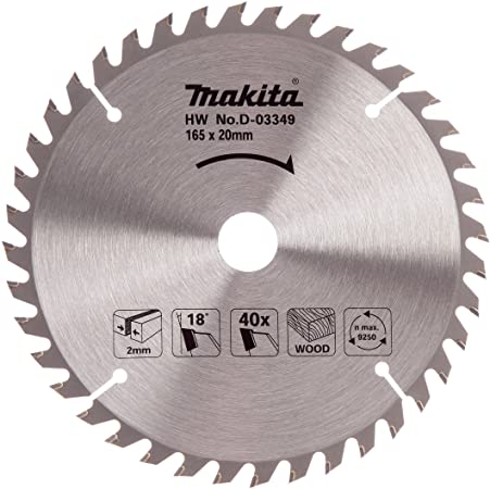 Makita D-03349 Circular Saw Blade for Wood 165 x 20 x 40 Teeth, Silver/Black