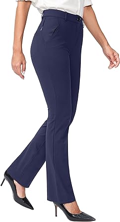 Rammus Womens Yoga Dress Pants with Zipper Pocket Stretch Work Pants for Women Straight Leg Slacks for Office Business Casual