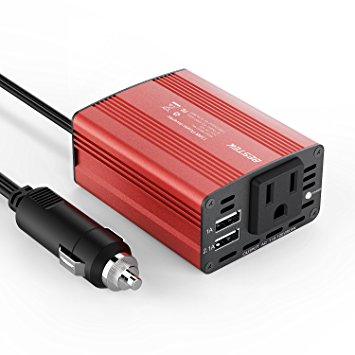 BESTEK 150W Power Inverter DC 12V to 110V Car AC Adapter with 3.1A Dual USB Charging Ports Red