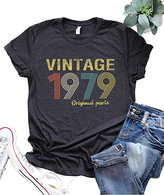 40th Birthday Gift Womens T Shirt Retro Birthday Party Vintage 1979 Original Parts Cute Funny Summer Casual Music Tees Tops