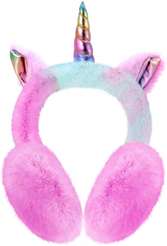 Unicorn Winter Earmuffs, Cartoon Ear Plush Fluffy Warm Foldable Soft Warmers