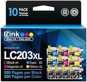 E-Z Ink LC203XL Compatible Ink Cartridges Replacement for Brother LC203 XL LC201 to use with MFC-J480DW MFC-J880DW MFC-J4420DW MFC-J680DW MFC-J885DW (Black, Cyan, Magenta, Yellow, 10 Pack)