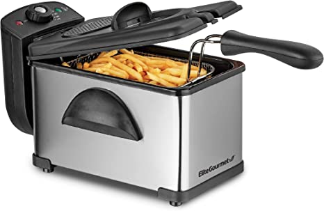 Elite Gourmet EDF2100 Electric Immersion Deep Fryer Removable Basket Adjustable Temperature, Lid with Viewing Window and Odor Free Filter