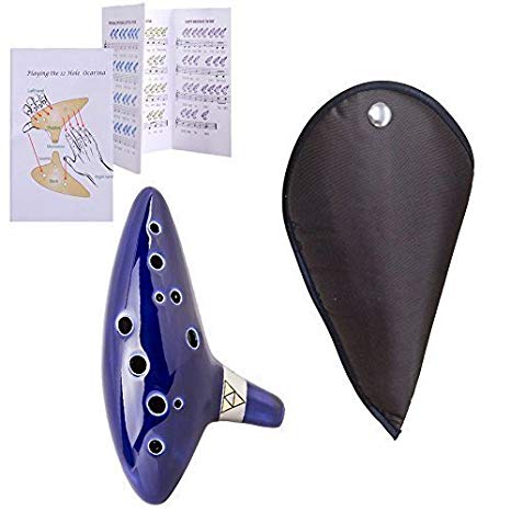 Greenten Ocarina of Time Ceramic Ocarina, 12 Hole Kiln fired Ceramic Alto C Legend of Zelda Ocarina Flute with Free Songbook Protective Bag and Rope Good for Beginners and Zelda Fans (Blue)