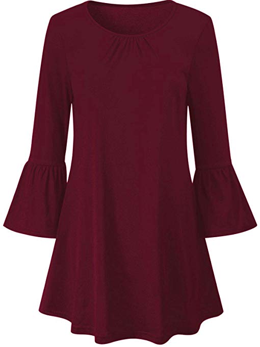 Sufiya Womens Scoop Neck Tunic tops Casual 3/4 Bell Sleeve T-Shirt