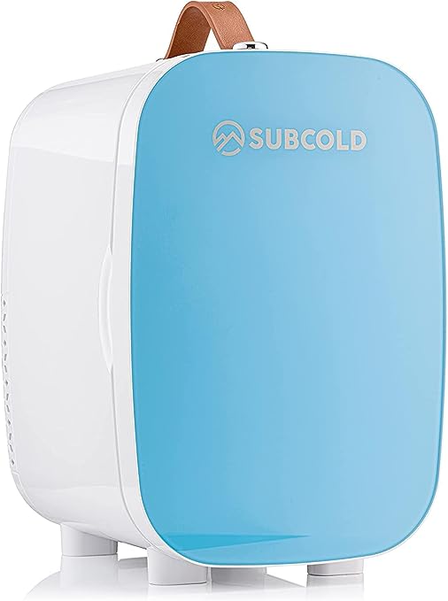 Subcold Pro6 Luxury Mini Fridge Cooler 6 Litre / 8 Cans AC & Exclusive USB Power Option Small Portable Fridge For The Office, Bedroom, Car, Skincare & Cosmetics Blue