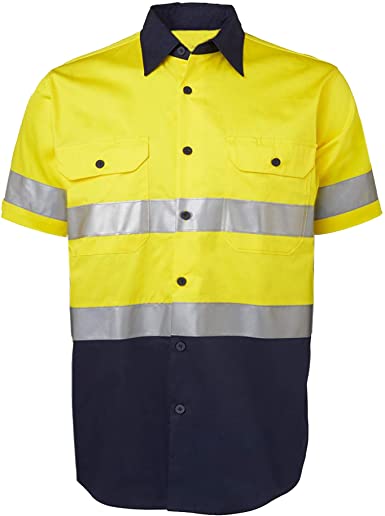 LANTERN FISH Hi Vis Shirts for Men Protective Safety Workwear with 3M ScotchliteTM Reflective Tape 100% Cotton Short Sleeve