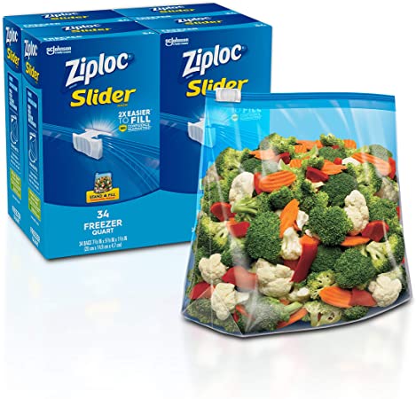 Ziploc Slider Freezer Bags, Stand-and-Fill with Expandable Bottom, Quart, 34 Count, Pack of 4 (136 Total Bags)
