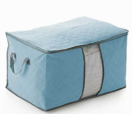 Domire Quilt Cloth Blanket Fabric Storage Organizer Bag Transparent Window Bamboo Charcoal Box (Blue)