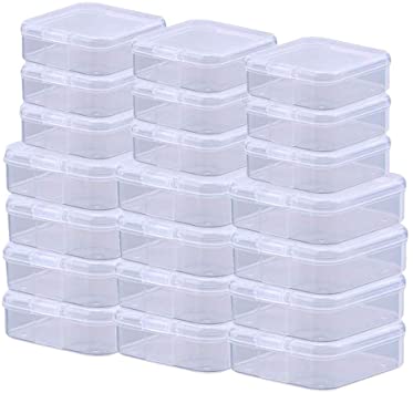 24 Pack Small Clear Plastic Storage Containers with Lids,Beads Storage Box with Hinged Lid for Beads,Earplugs,Pins, Small Items, Crafts, Jewelry, Hardware (2.9x2.9 x1 & 2.1x2.1 x0.8 Inches)