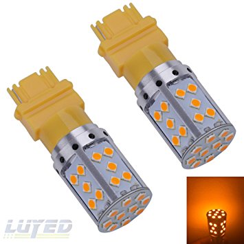 LUYED 2 X 2590 Lumens Extremely Bright Error Free 3030 Chipsets 3056 3156 LED Bulbs Used for Turn Signal Lights,Amber Yellow(Brightest Amber LED On the Market)